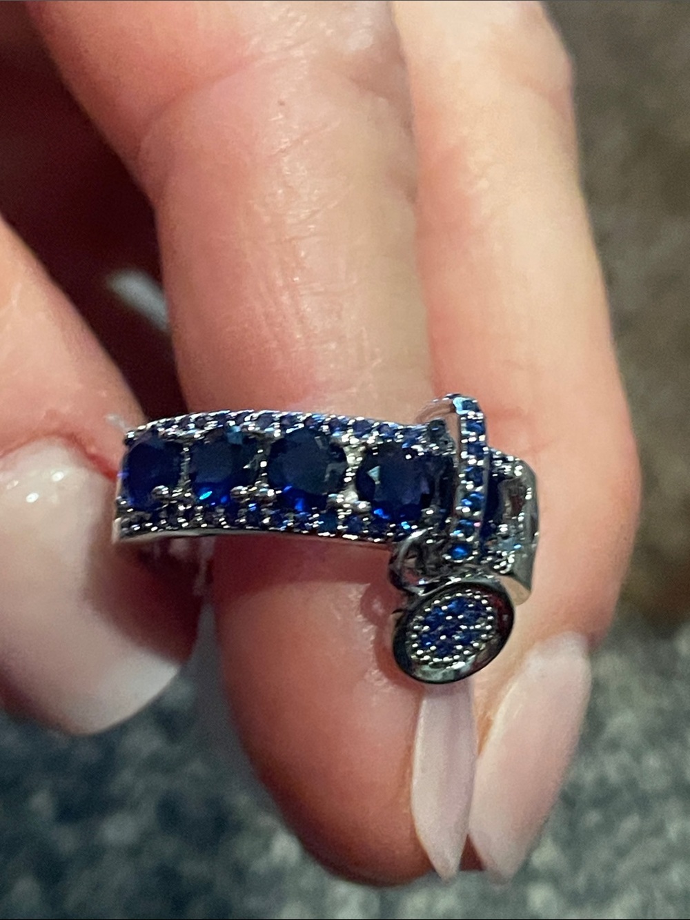NWT Silver Tone Dark Blue Crystal Charm Ring Sizes 7, 8, and 9